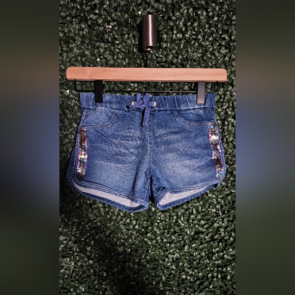 Blue Denim Girls Shorts with Sequin Accents - Picture 1 of 4
